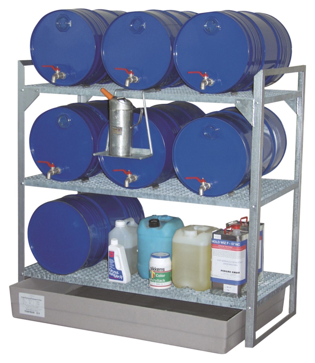 77642T_1 Fassregal Typ 360 mit GFK Auffangwanne 150 l als Abfüllstation - Protecto Topseller -