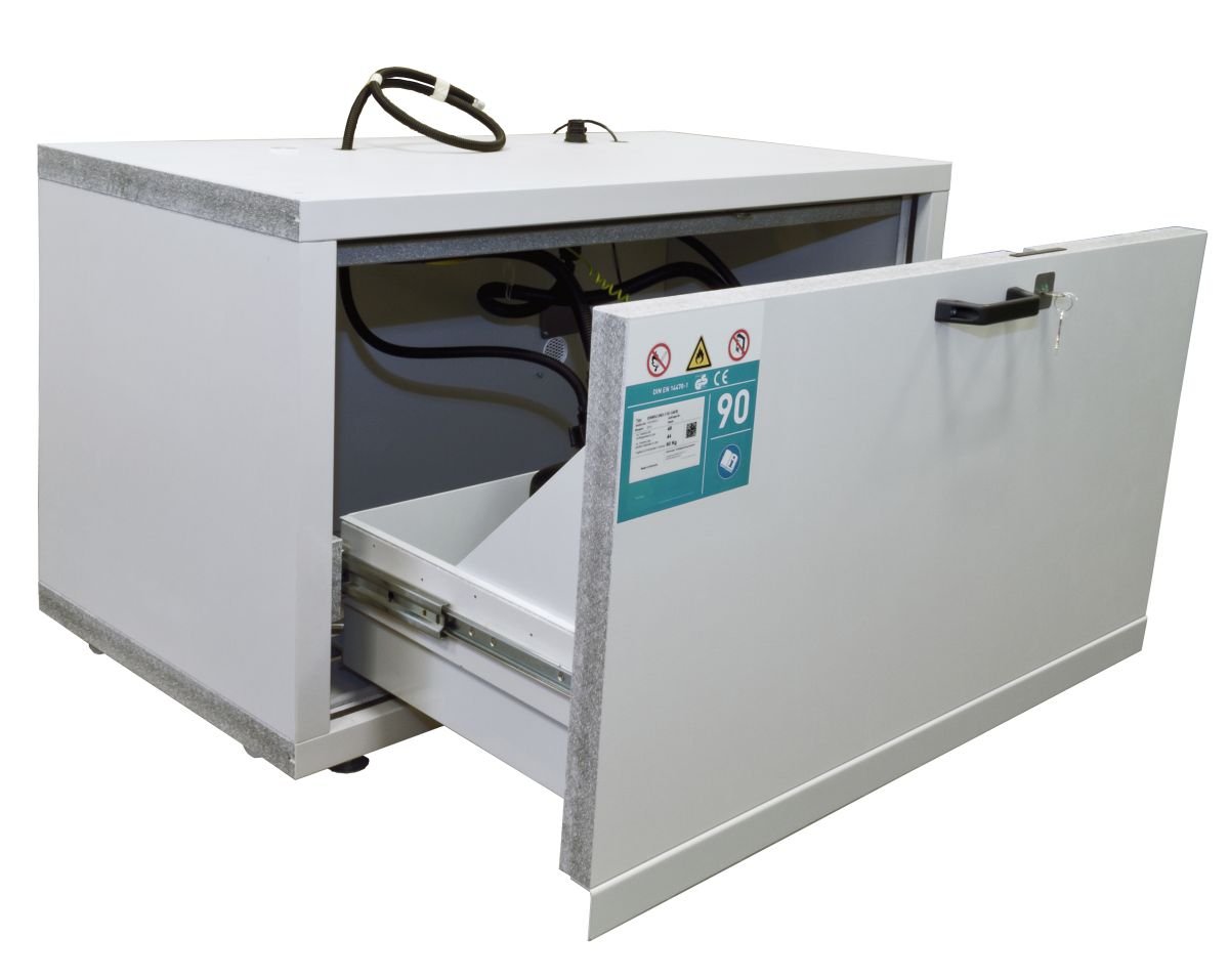 17138_1 PRIORIT Gefahrstoffschrank PRIOCAB 11/6 Typ 90 Tür grau, mit 1 Schublade