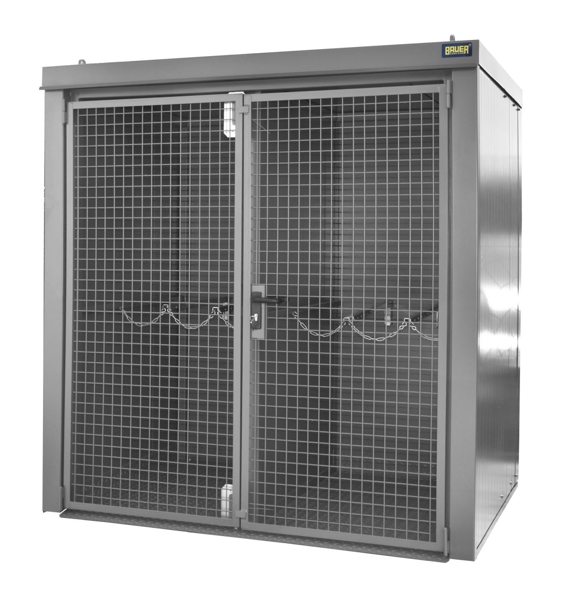 Gasflaschencontainer GFC-B/W M2, Maschengittertor Wände/Dach/Trennwand aus F90-Paneele mausgrau