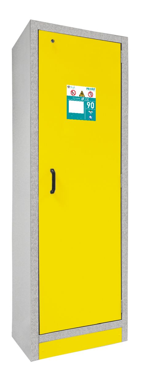 17109_1 PRIORIT Sicherheitsschrank PRIOCAB Typ90 1flügelig Tür gelb, mit Bodenwanne und 3 Wannenböden