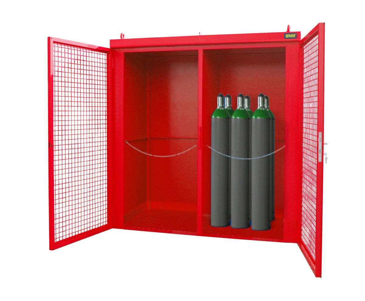 Gasflaschencontainer GFC-B/W M3, Maschengittertor Wände/Dach/Trennwand aus F90-Paneele feuerrot