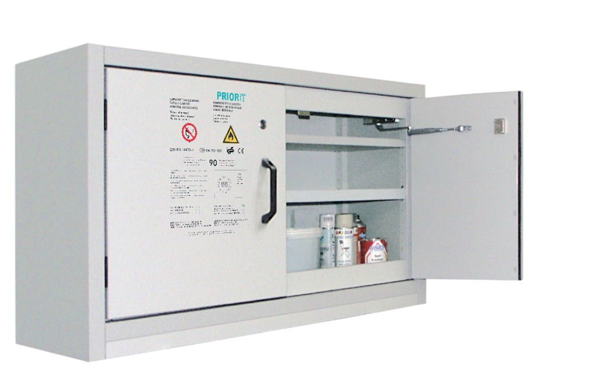 17102_1 PRIORIT Gefahrstoffschrank PRIOCAB 11/6 Typ 30 Tür grau, mit Bodenwanne und 1 Wannenboden