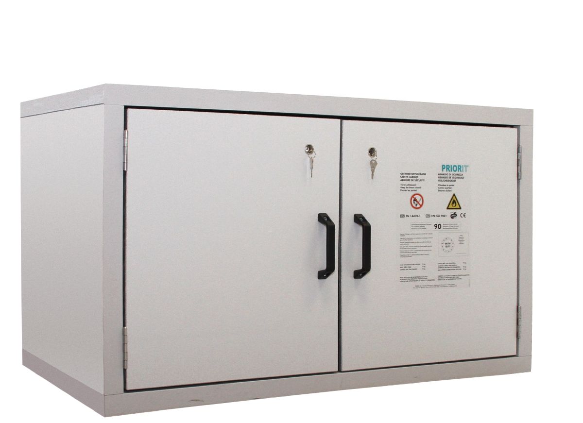 17130_1 PRIORIT Gefahrstoffschrank PRIOCAB 11/6 Typ 90 Tür grau, mit Bodenwanne und 1 Wannenboden