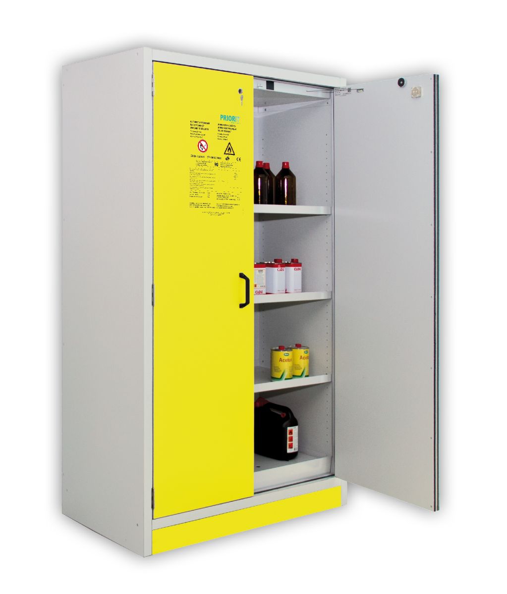 17121_1 PRIORIT Sicherheitsschrank PRIOCAB Typ90 2flügelig Tür gelb, Bodenwanne, 3 Wannenböden, Türschließer