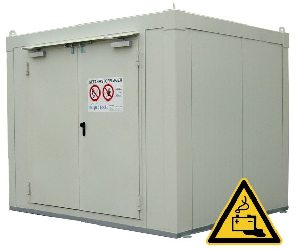 Gefahrstoffcontainer von Protecto für die Lagerung von Lithium-Ionen-Akkus